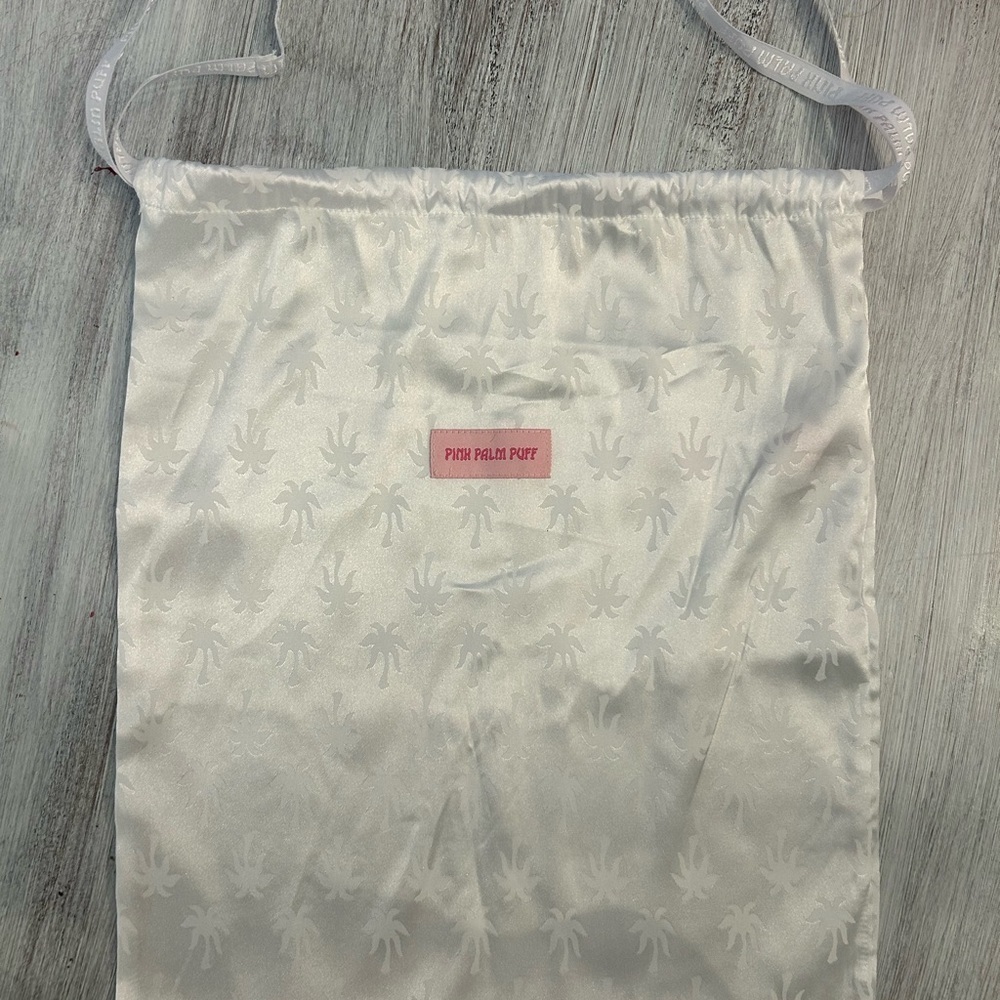 Pink Palm Puff Palm Print Satin Drawstring Bag Only